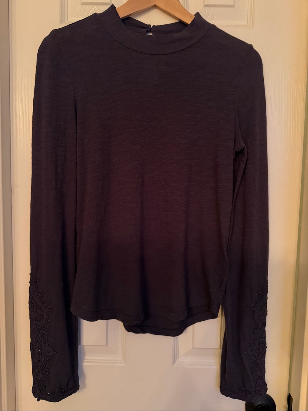 We The Free Dark Gray Long Sleeve Knit Top with Cable Button Sleeves - Picture 3 of 5